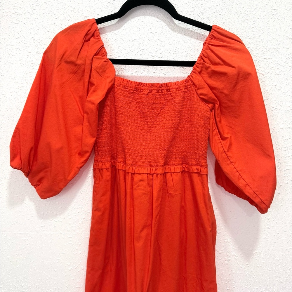 Bold Red Smocked Maxi Dress with Puff Sleeves XS - Picture 5 of 10